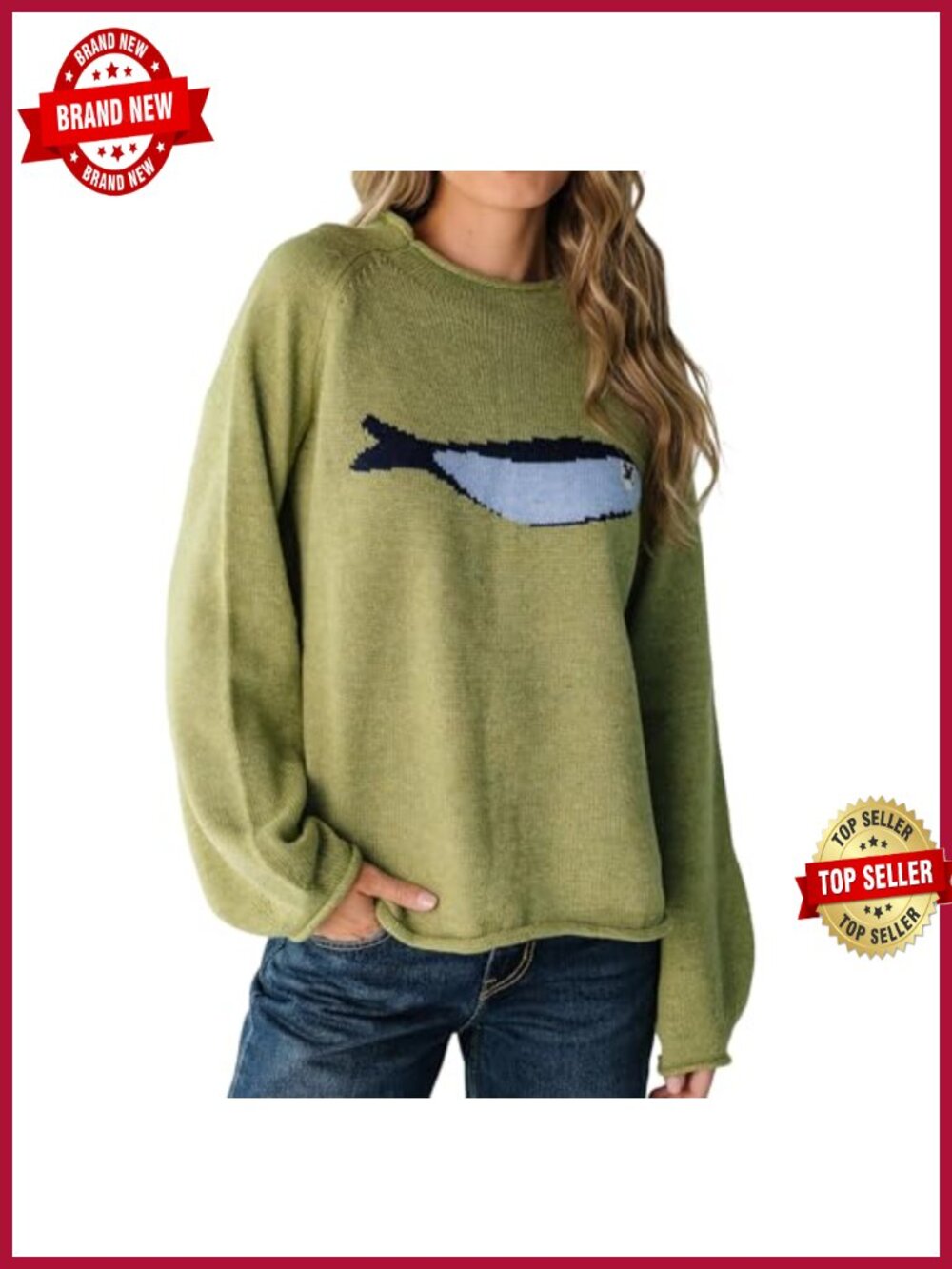 Oversized Roll Neck Chunky Knit Pullover Sweater Animal Graphic